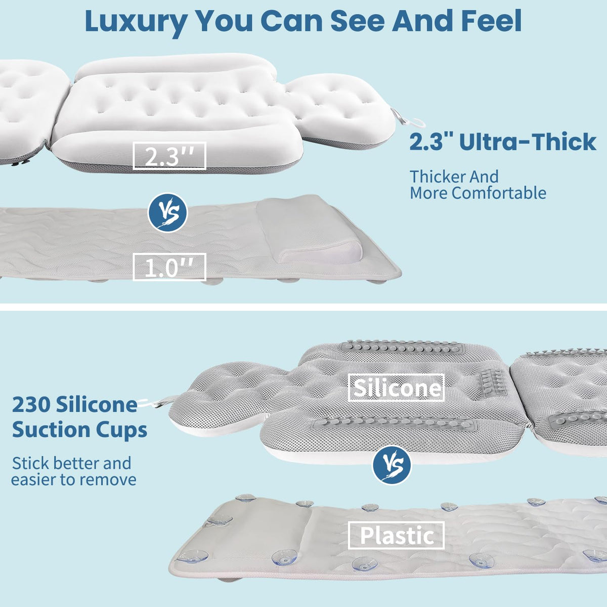 Full Body Bath Pillow for Bathtub, Thick Bathtub Cushion with Laundry Bag, Luxury Tub Pillow for Bath for Headrest Neck and Back Support White 60" x 16"