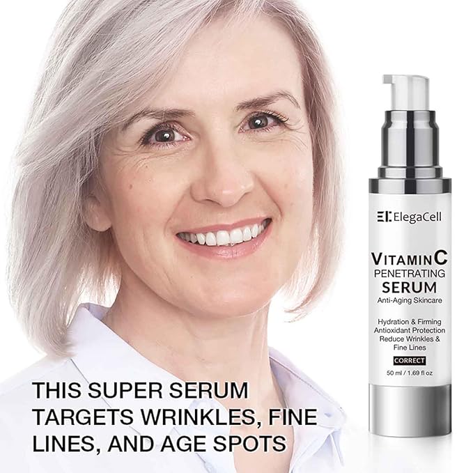 ElegaCell Vitamin C Serum for Women Over 70 - Advanced Anti-Aging Vitamin C Face Super Serum for Mature Skin 1.69 fl oz pack of 1