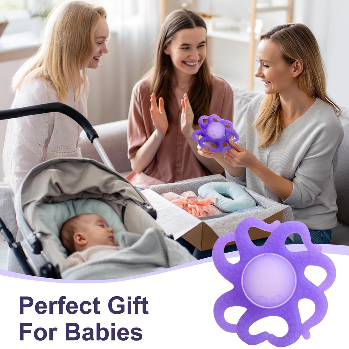 Baby Teething Toys 3-6 Months, Octopus Baby Teethers 6-12 Months, Silicone Teether Toy for Infants Relief 0-12 Months, BPA-Free Chew Toy for Soothing Sore Gums, Newborn Sensory Toy Gift for Boy Girl-A