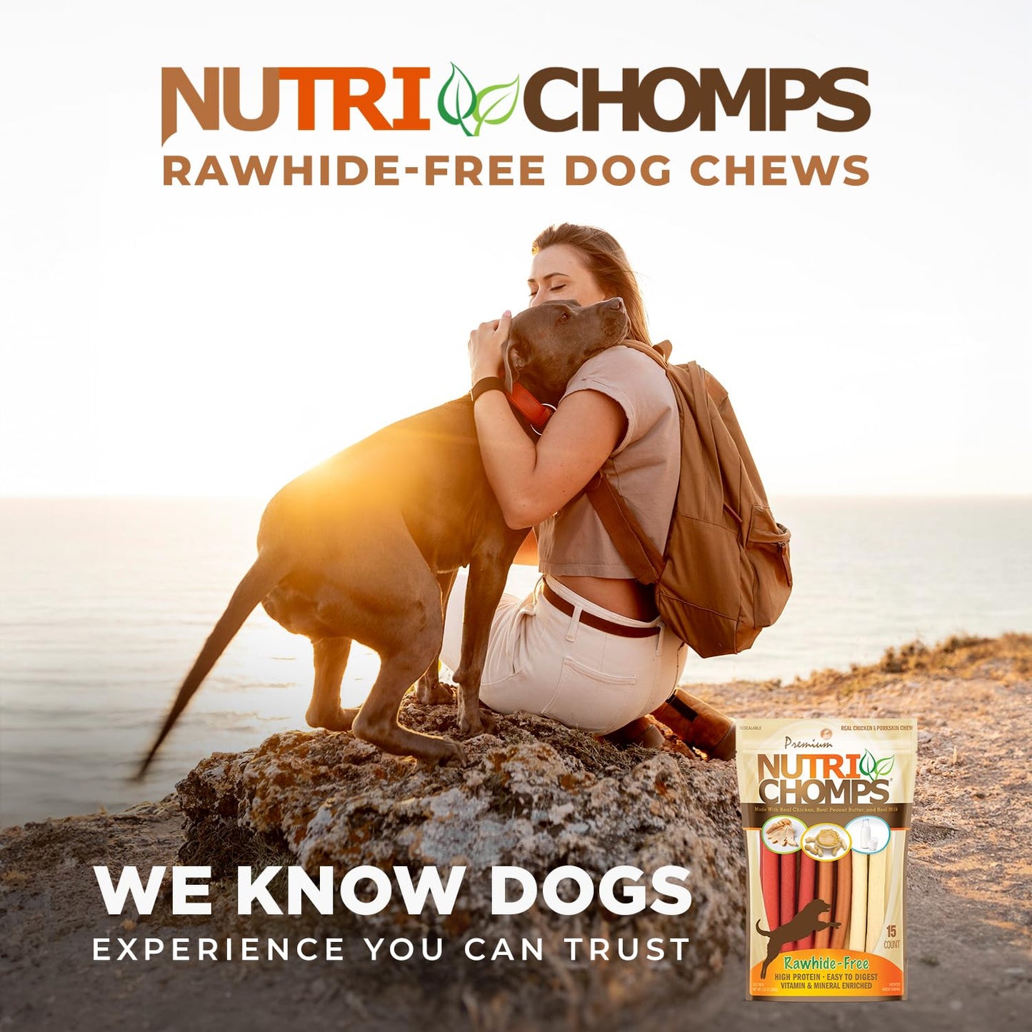 Nutri Chomps Dog Chews, 5-inch Twists, Easy to Digest, Rawhide-Free Dog Treats, 15 Count, Real Chicken, Peanut Butter and Milk flavors