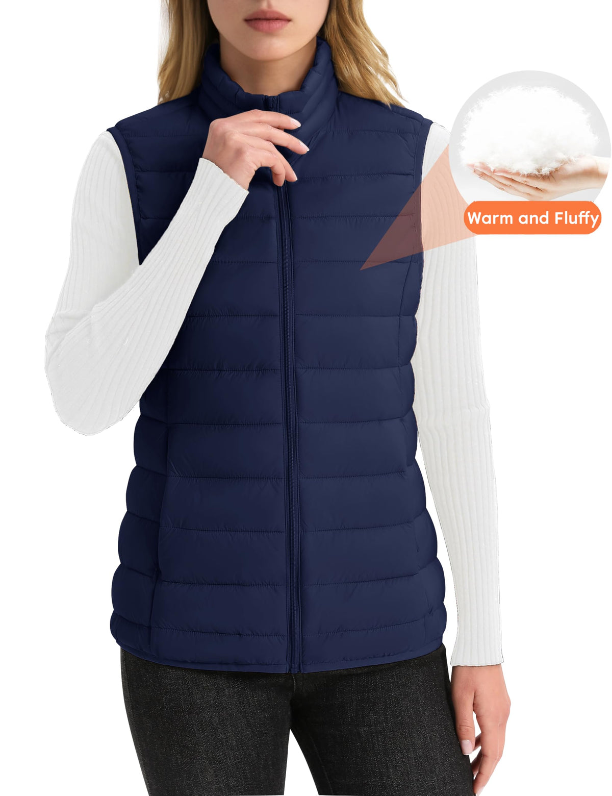 YUCOLEN Women's Puffer Vest Lightweight Trendy Stand Collar Quilted Padded Puffy Vests Sleeveless Jackets Fall Winter Outerwear Navy L