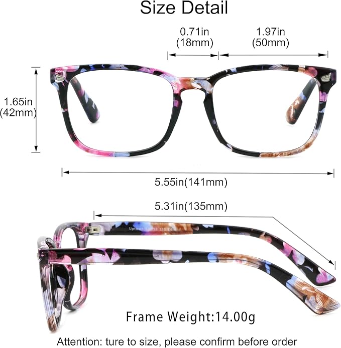 YEIN Bifocal Reading Glasses with Blue Light Blocking Lenses, Bifocal Reader for Women, Vintage Square frame with Spring Hinge (+0.50/+3.00 magnification)
