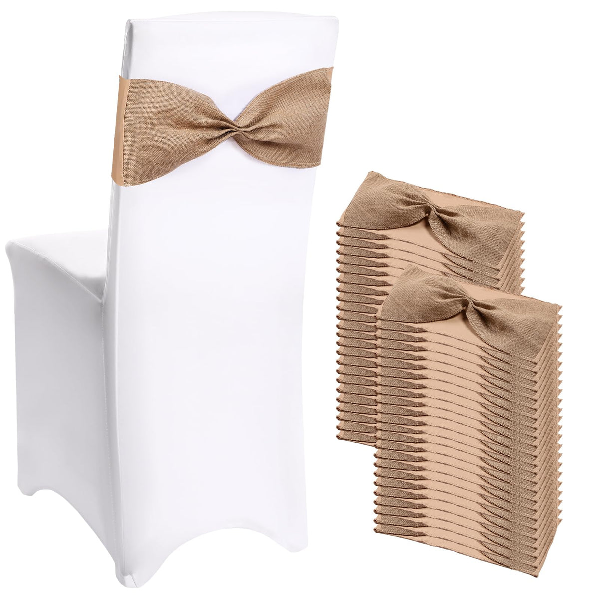 Newwiee Burlap Stretch Chair Sashes Linen Spandex Chair Bands Ties Dining for Wedding Dining Banquet Event Party Favor Ceremony Decoration(48 Pieces)