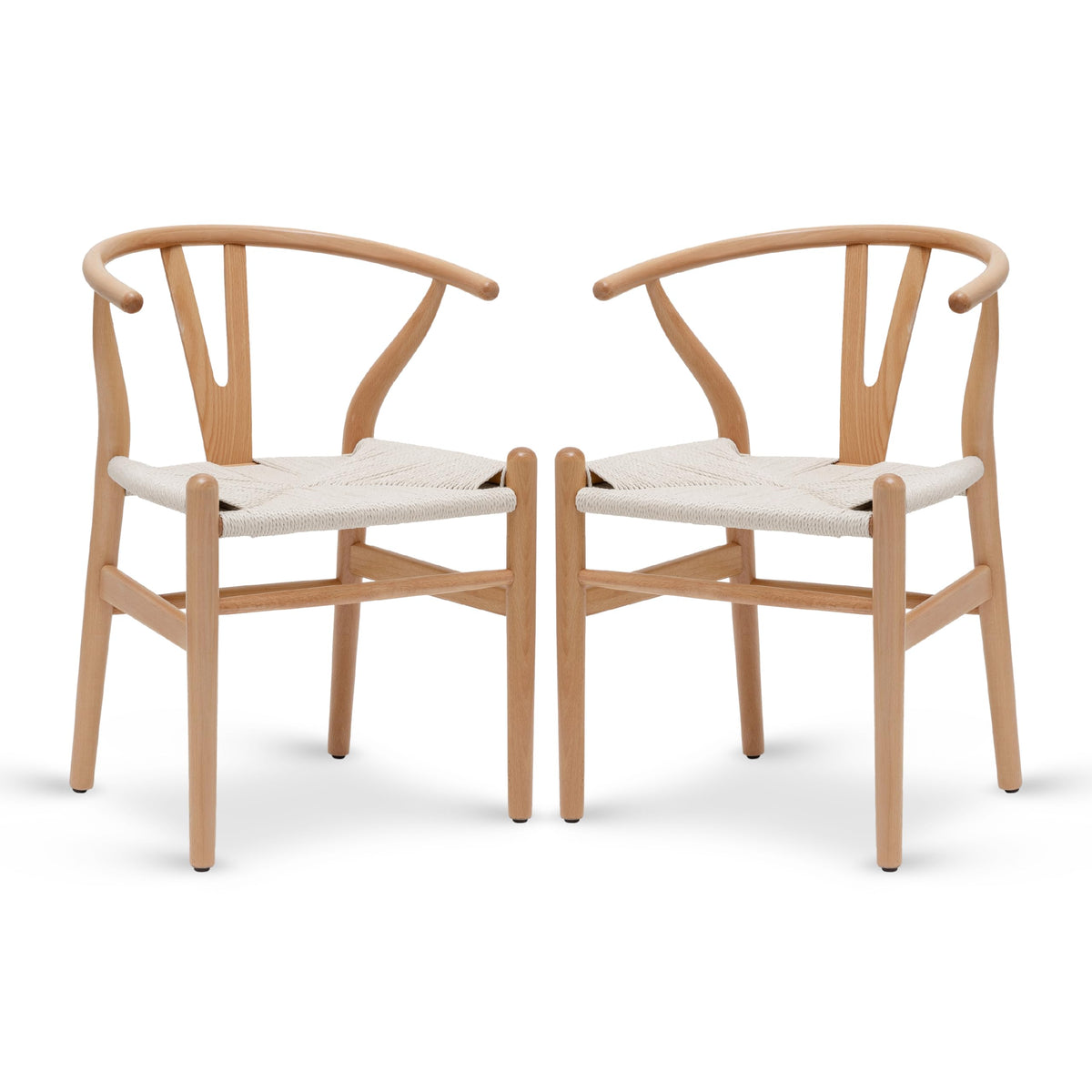 Poly and Bark Weave Modern Wooden Mid-Century Dining Chair, Hemp Seat, Natural (Set of 2)