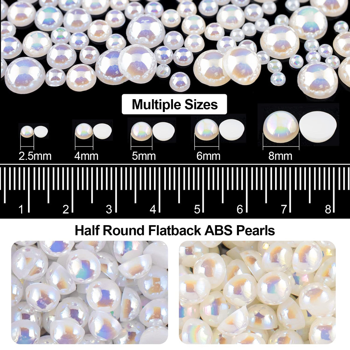 Flat Back Rhinestone+Half Round Pearl Kits Colorful Rhinestones+White AB&Beige AB Pearls with Quick Dry Makeup Glue+Picker Pencil+Tweezer for Nail Art and Face Make-up