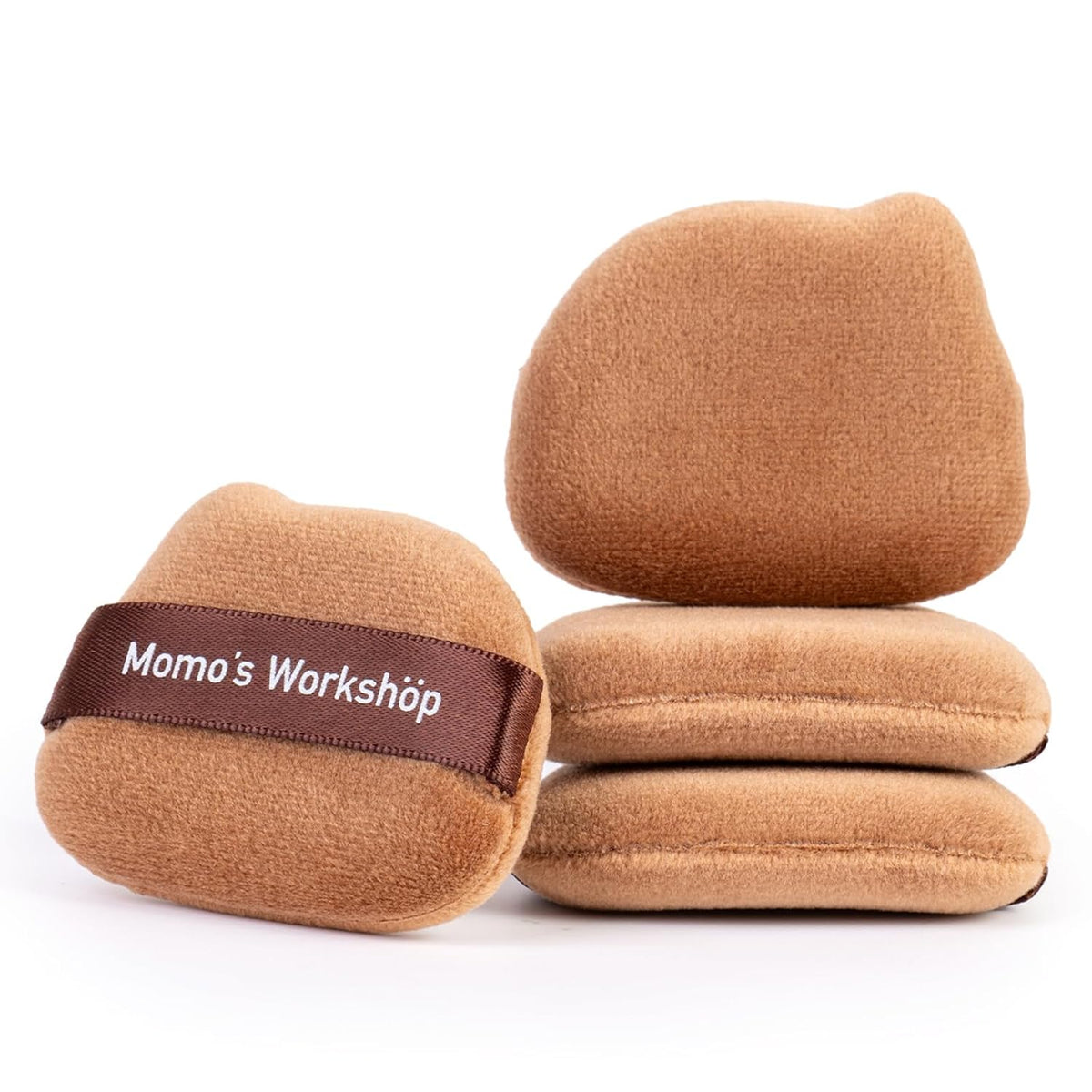 Single-Ear Short Plush Puff,Brown Velvet Powder Puff, 85° Pointed Tip for Highlighting & Full-Face Setting,3pcs Plush Puffs & Storage Case