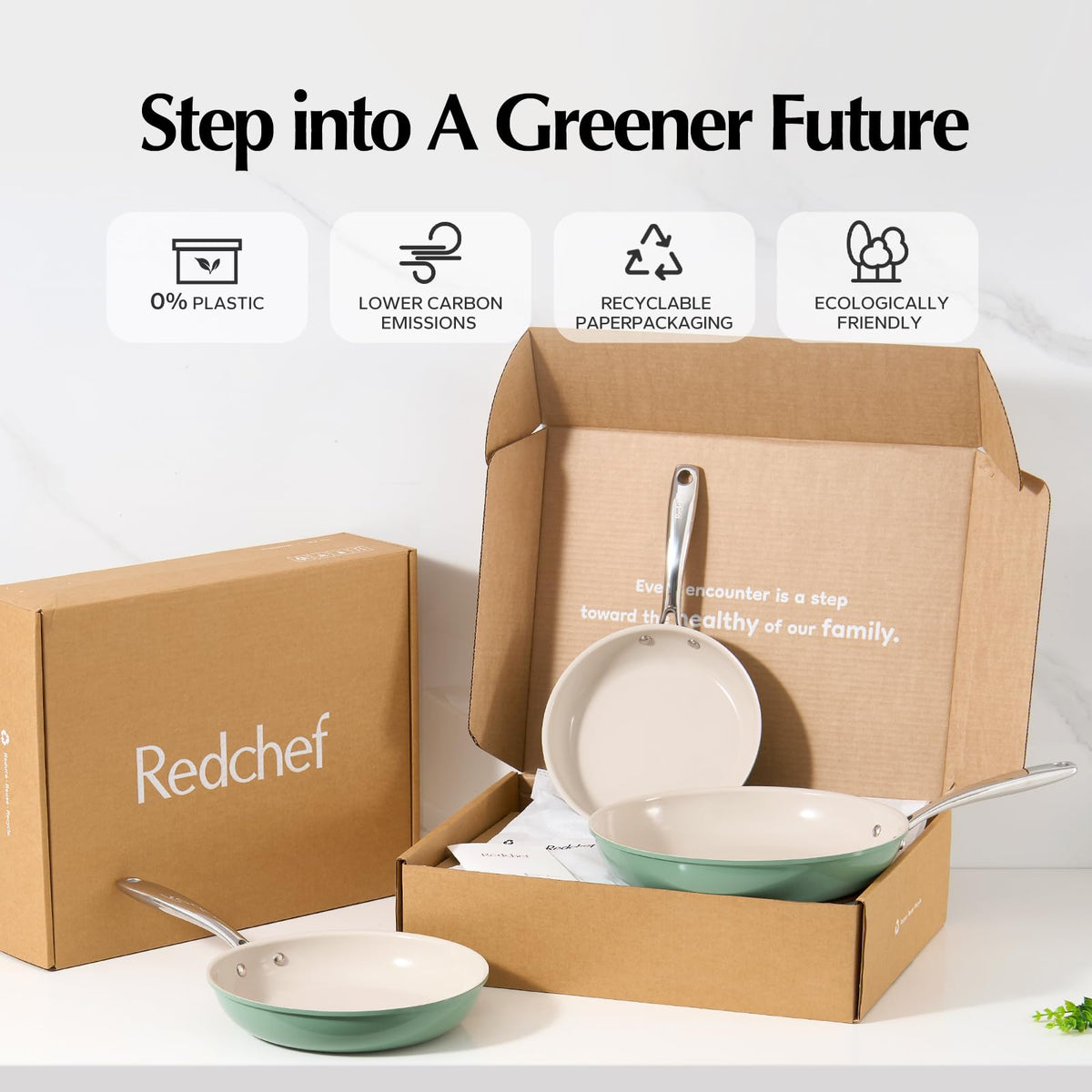 Redchef Nonstick Frying Pan Skillet, Ceramic Non-Stick Saute Pans, 11 inch Cooking Fry Pan with Stay Cool Handle, All Stovetops (Gas, Electric & Induction), Dishwasher/Oven Safe, PFAS-Free (Green)