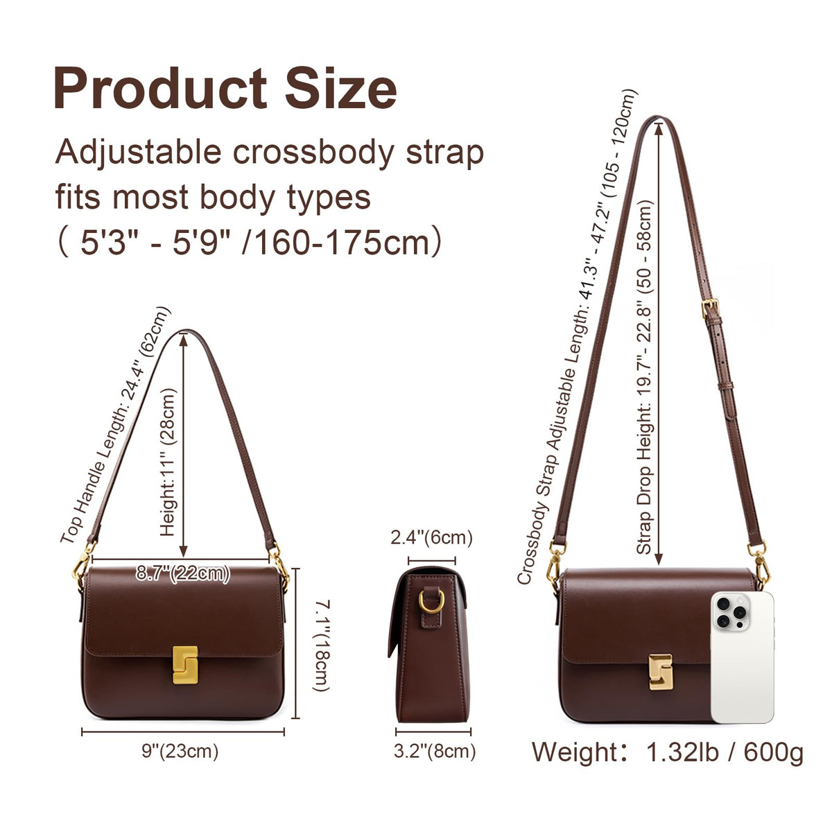 MoreFarther Shoulder Bags for Women, Genuine Leather Crossbody Purses Vintage Handbags-Adjustable Strap Designer Bags (Black)