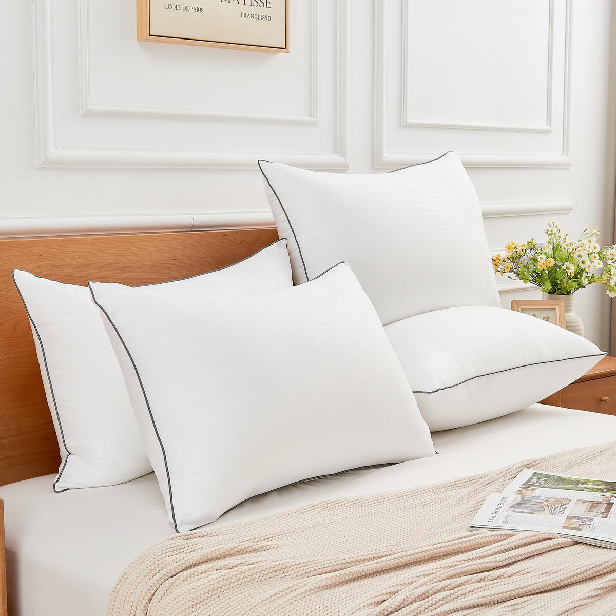MUFEW Queen Pillows Set of 4, Ultra Thick Down Alternative Bed Pillows,Cooling Hotel Quality Queen Pillows for Back, Stomach or Side Sleepers,Machine Washable (White,4 Pack)