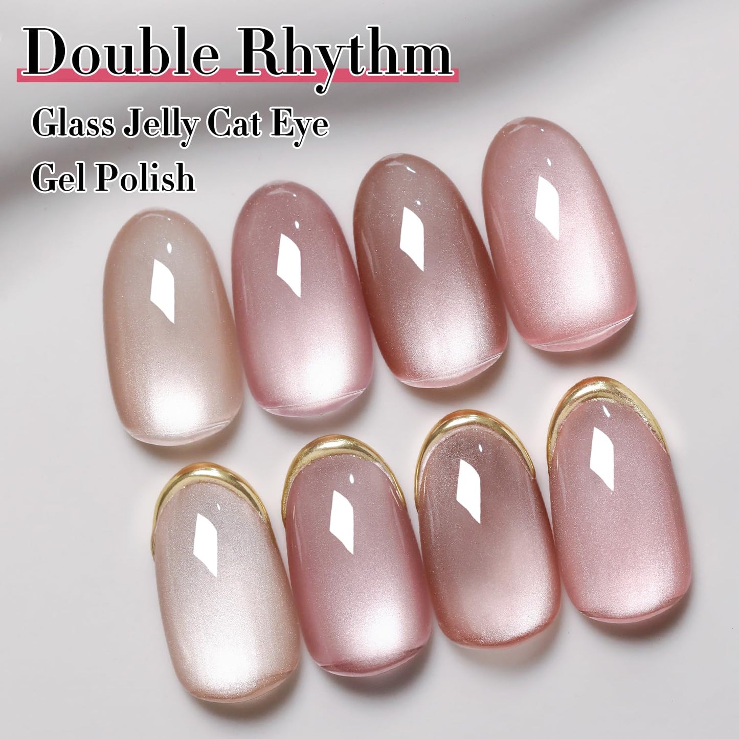 Double Rhythm Cat Eye Gel Polish Set 6 Colors Shimmer Glitter with Magnet Holographic Reflective Magnetic UV Gel Polish Art Kit (Glass Jelly Nude Pink 6-Kit 35)