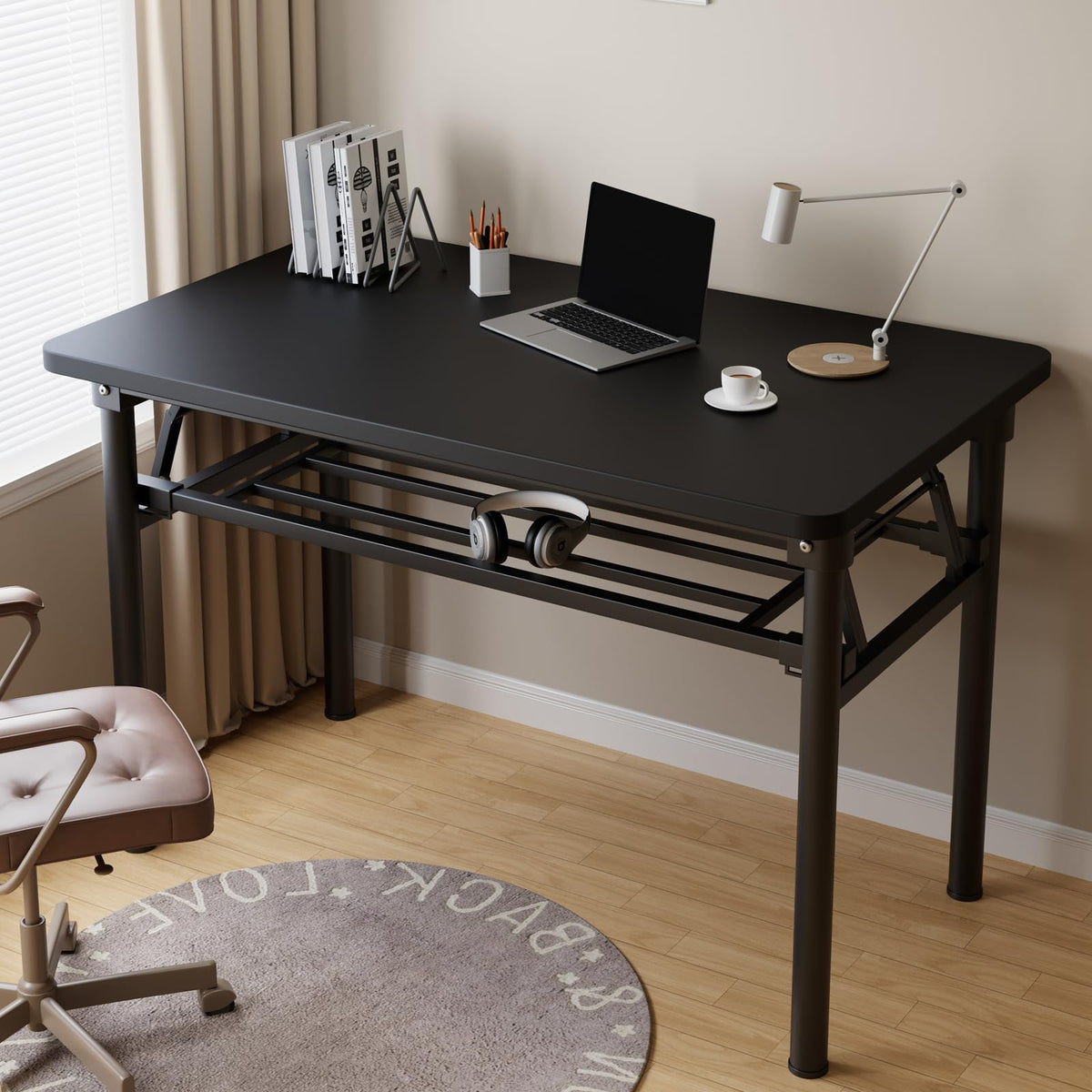 Mrsanmu Small Folding Desk No Assembly,31.5 Inch Folding Computer Desk Small Foldable Table for Home Office.