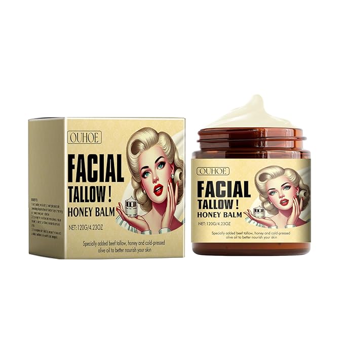 Whipped Beef Tallow and Honey Balm,Beef Tallow for Skin,Tallow Face Moisturizer,Tallow and Honey Balm,Grass Fed Grass Finished Face Cream 120G/1pcs
