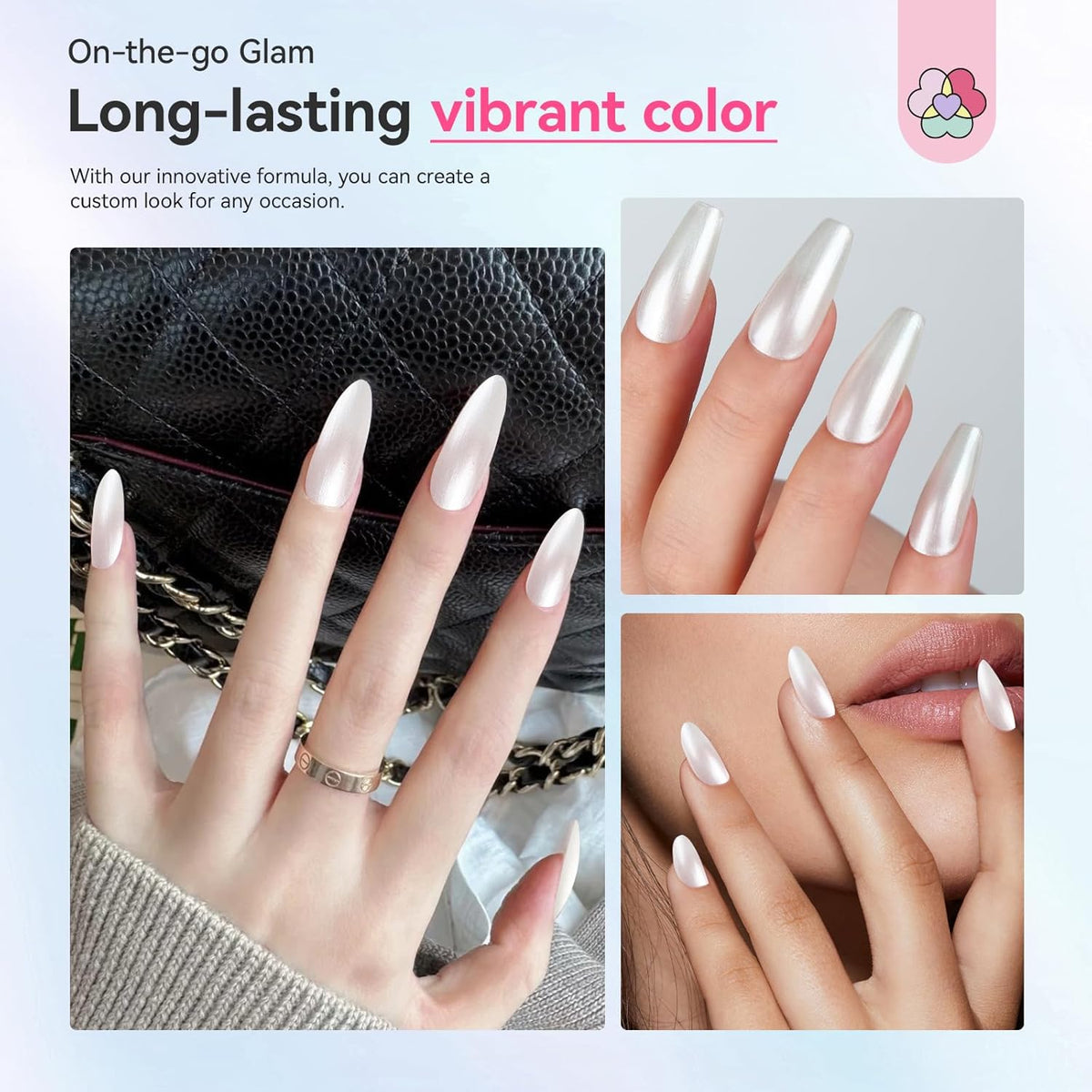 SAVILAND Color Artistry Pearl White Nail Polish - 7 Days Shimmer Aurora Finish Fingernail Polish, Ultra Quick -Dry & Long-Lasting Glossy Toe Nail Lacquer for Salon Manicures & Pedicures DIY Nail Art