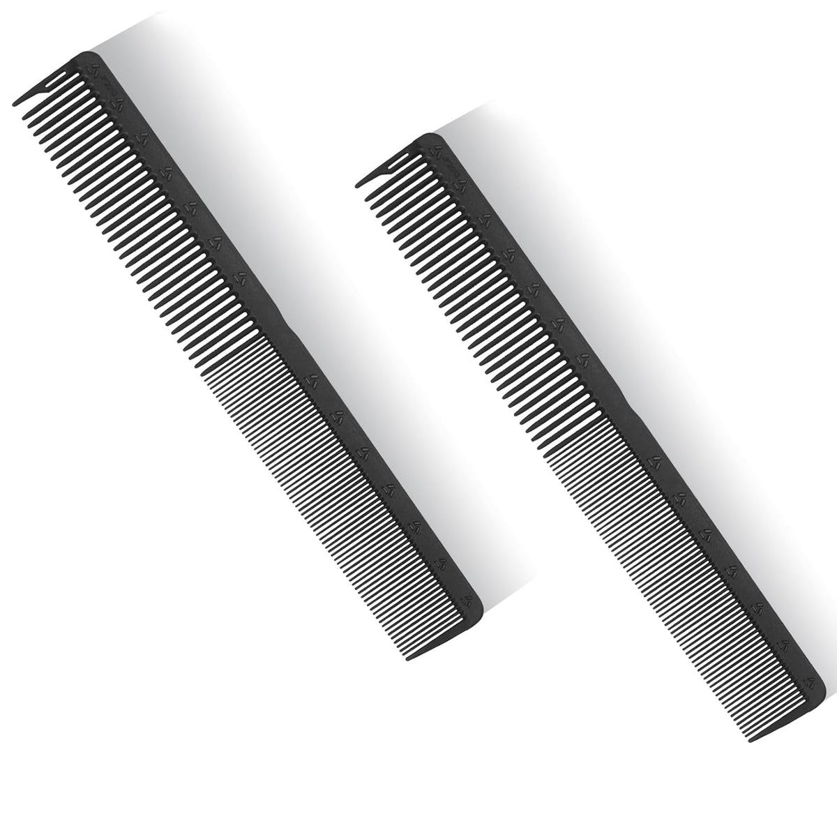 PERFEHAIR 2-Pack Professional Round Tooth Hair Cutting Comb - 7.4 Inch, Black Carbon Fiber Anti-Static & Heat Resistant, Durable Barber Combs with Fine & Wide Tooth for Precise Haircut for Men & Women