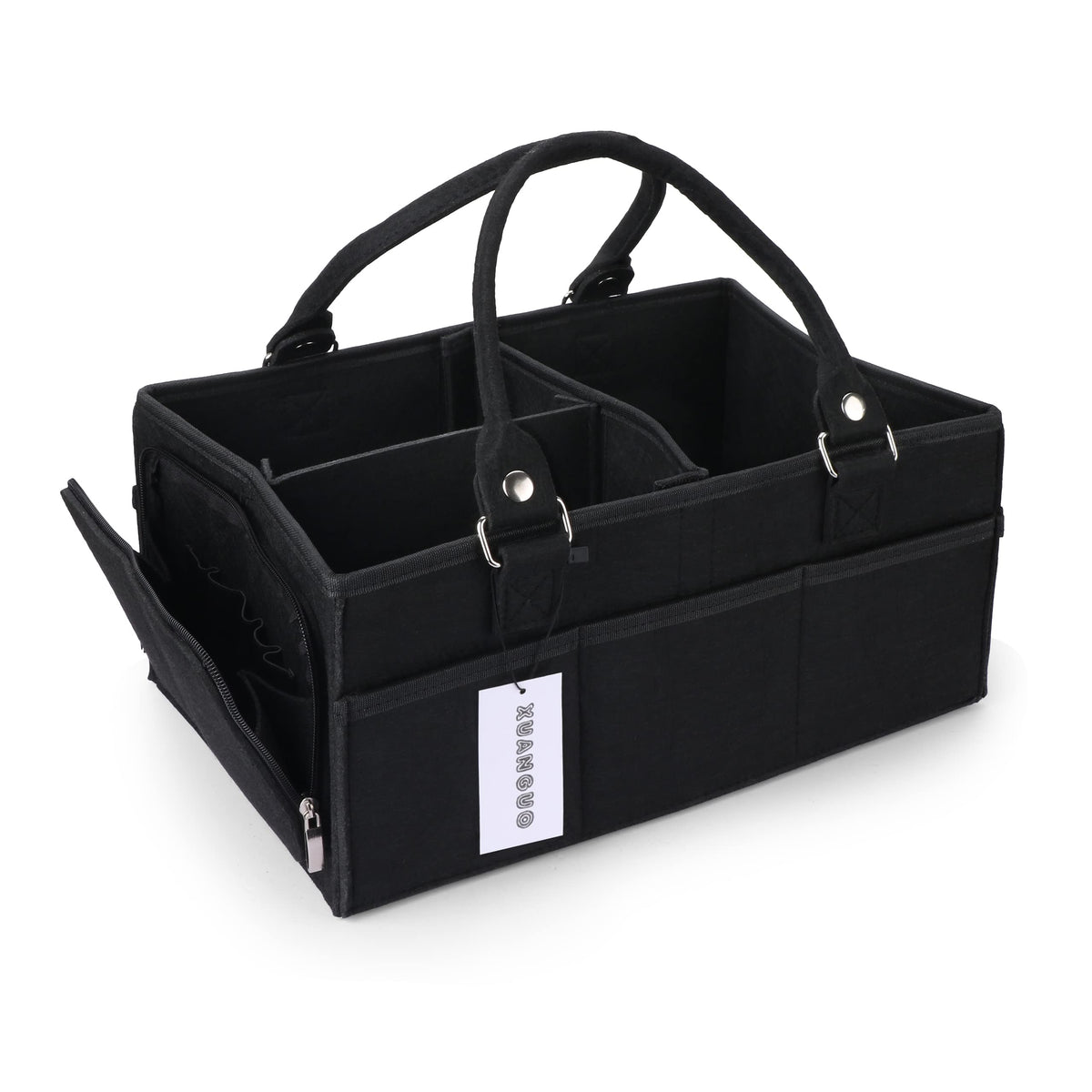 XUANGUO Baby Diaper Caddy Organizer for Girl Boy Large Nursery Storage Bin Basket Portable Holder Tote Bag for Changing Table and Car Baby Shower Gifts Newborn Essentials Must Haves Items black