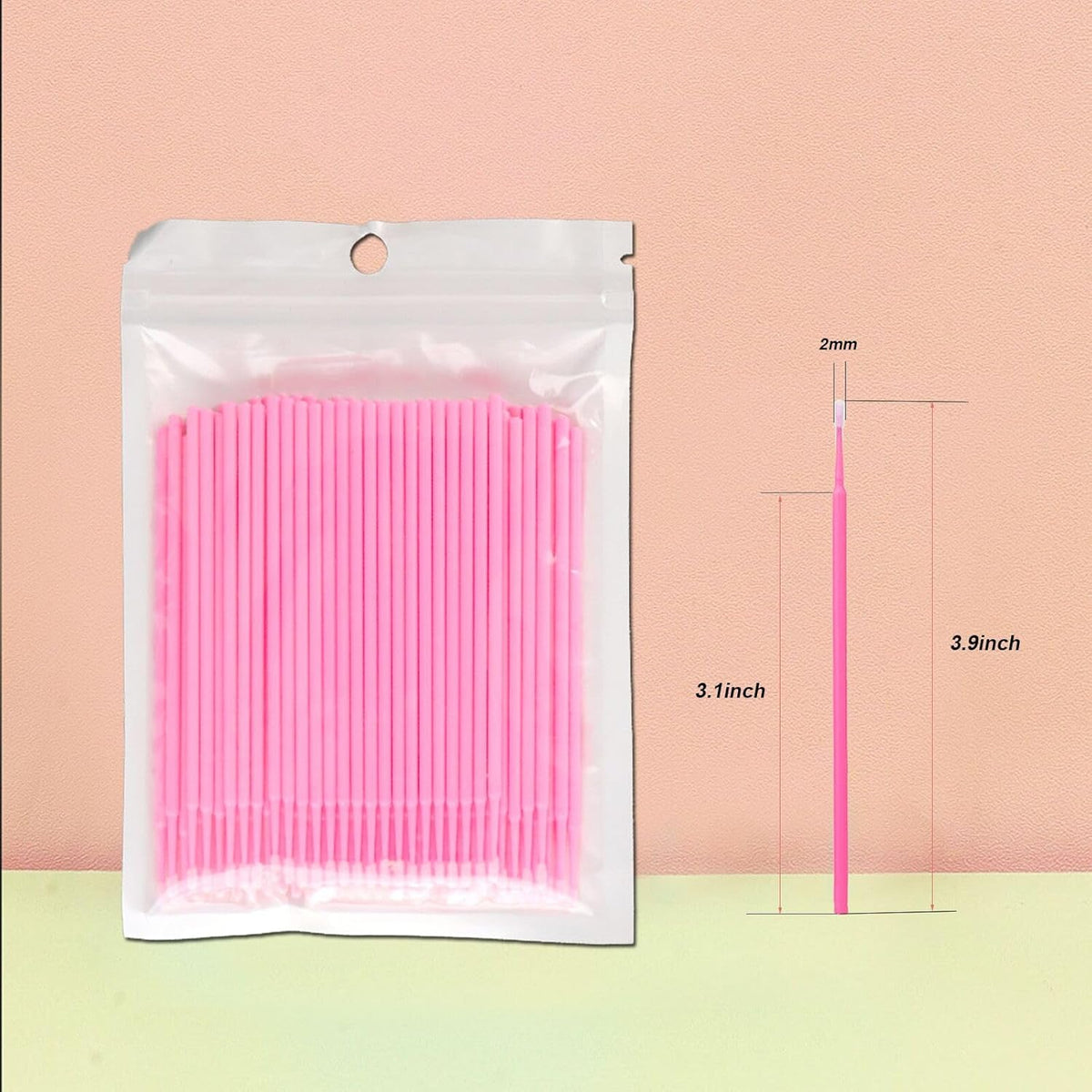 2100PCS Microswabs for Eyelash Extensions，Micro Applicators Brush for Cleaning and Applying Make-up Pink (Head Diameter: 2.0mm)