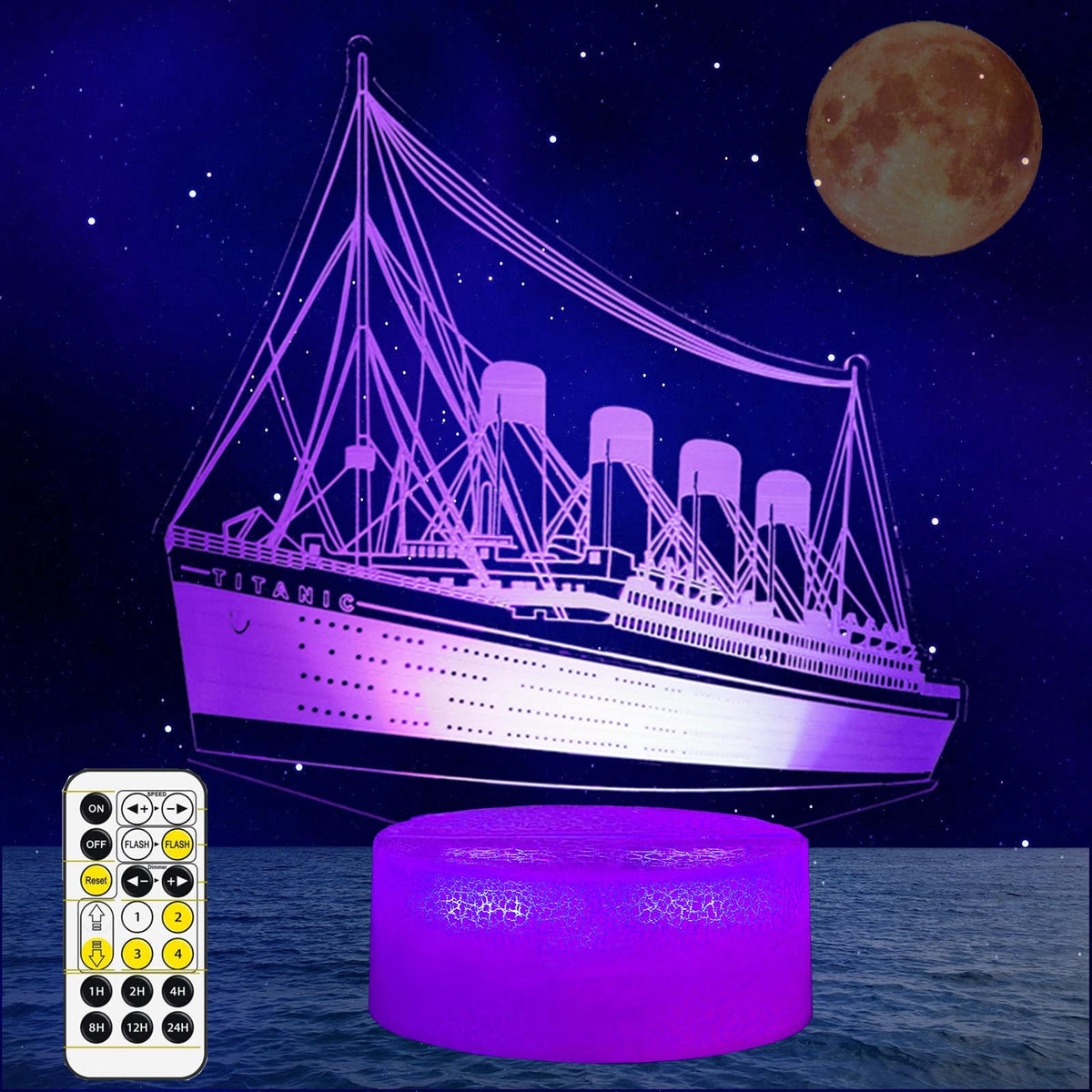 Ship 3D Night Light, Cruise Lamp for Kids with Remote Control 7 RGB Color Timer, Cool Toys Model, 3D Lamp Gift for Boys Girls Room, Birthday Xmas Christmas Gifts for Kids