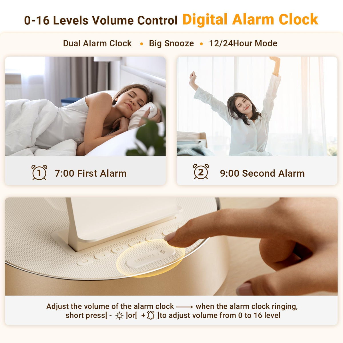 7 in 1 Wireless Charging Station, Alarm Clock for Bedroom with Dimmable Night Light Bluetooth Speaker, Dock Station for iPhone 16 15 14 13 12 11 Pro Max, Apple Watch, AirPods Pro