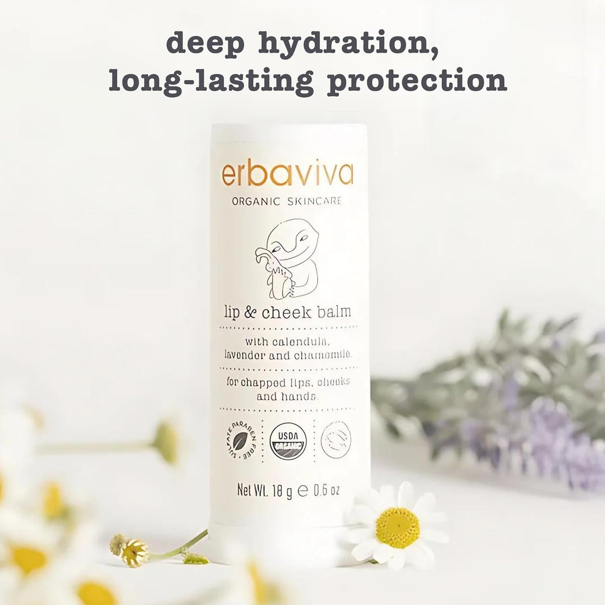 Erbaviva Organic Lip & Cheek Balm – Moisturizing Stick for Baby & Adults | USDA Organic, Shea Butter & Calendula for Dry, Chapped Skin | Lip, Cheek & Hand Protection