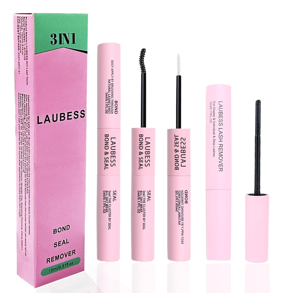 Lash Glue for Eyelash Clusters 3-in-1 Lash Remover for Lash Extensions Eyelash Glue Remover Lash Bond and Seal Waterproof DIY Eyelash Extension Remover 15ml(Black)