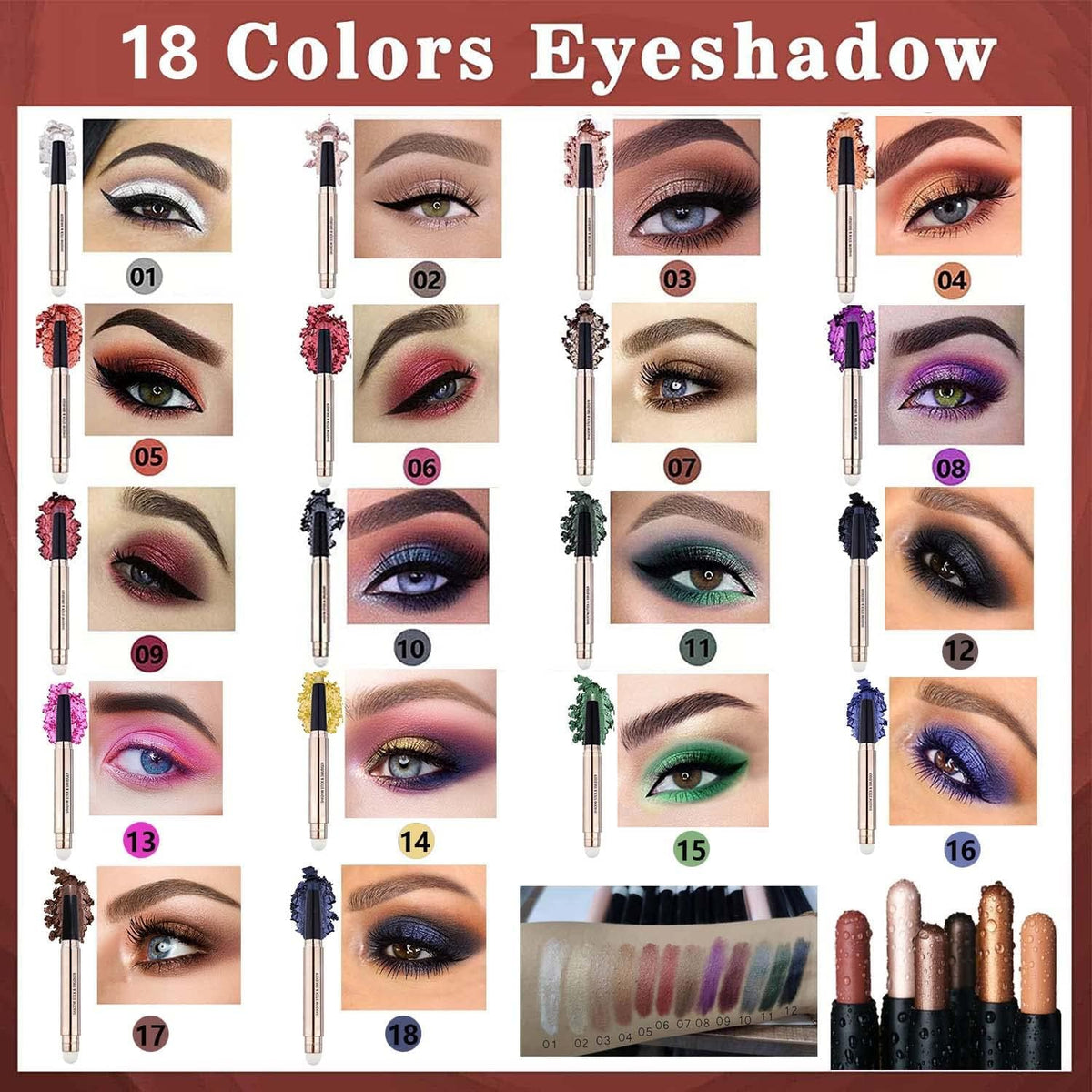 Black Eyeshadow Stick Eye Makeup Cream Shimmer Smooth Glitter Hypoallergenic Single Crayon Waterproof Long Lasting Eye Shadow Pencil Multi-Dimensional Eyes Look Pen(Dark Blue Black#12)