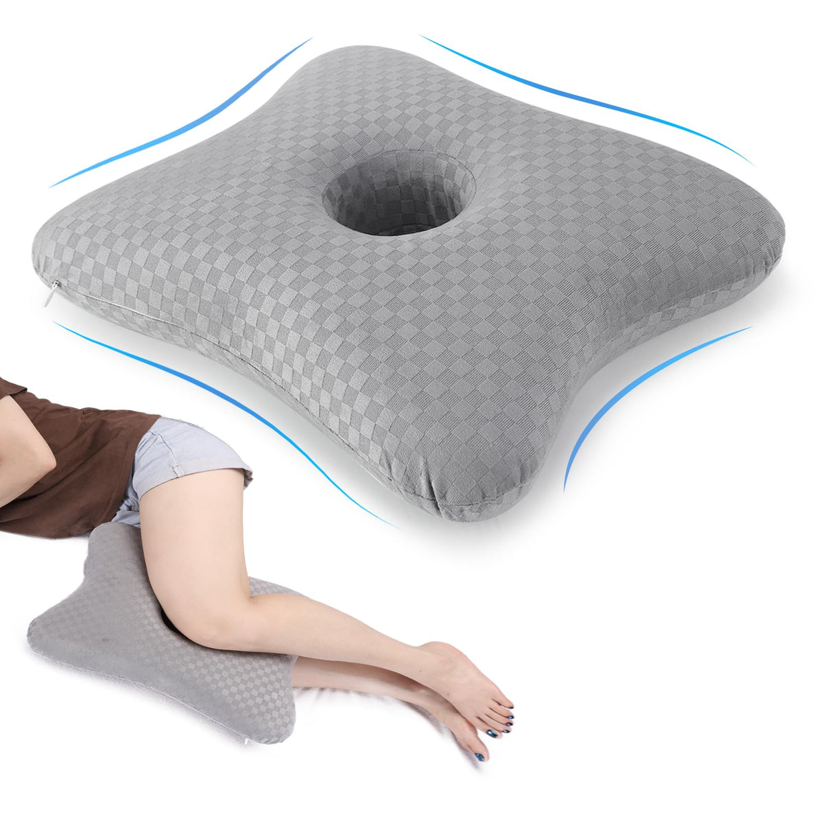 Leg & Knee Pillow for Side Sleepers - Upgraded Memory Foam Pillow Between Legs for Side Sleeping, Leg Pillow for Back, Hip, Sciatica Pain Relief, Side Sleeper Wedge Pillow (Light gray-no straps)
