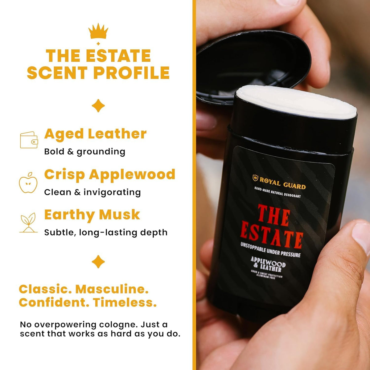 Royal Guard Natural Deodorant for Men - The Estate - Aluminum Free, Organic, Vegan, Chemical-Free, Non-Toxic, Hypoallergenic - Applewood & Leather Scent (3)