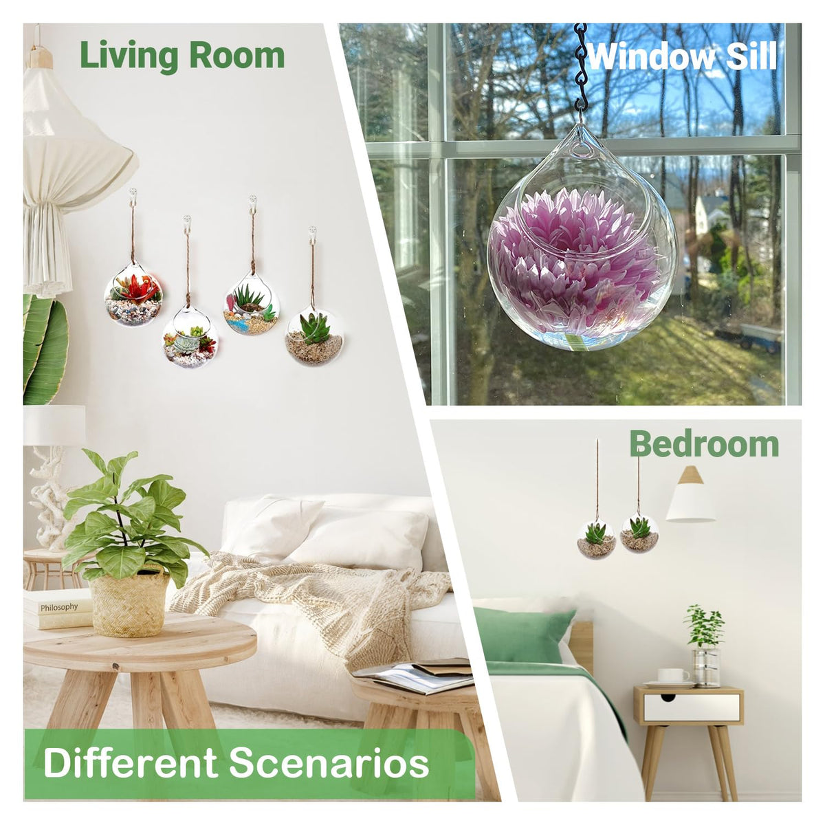 Ivolador Hanging Planter Glass Terrarium Container Air Plant Holder Succulents Globe Shape Home Garden Decor-4.7 Inches-3PCS