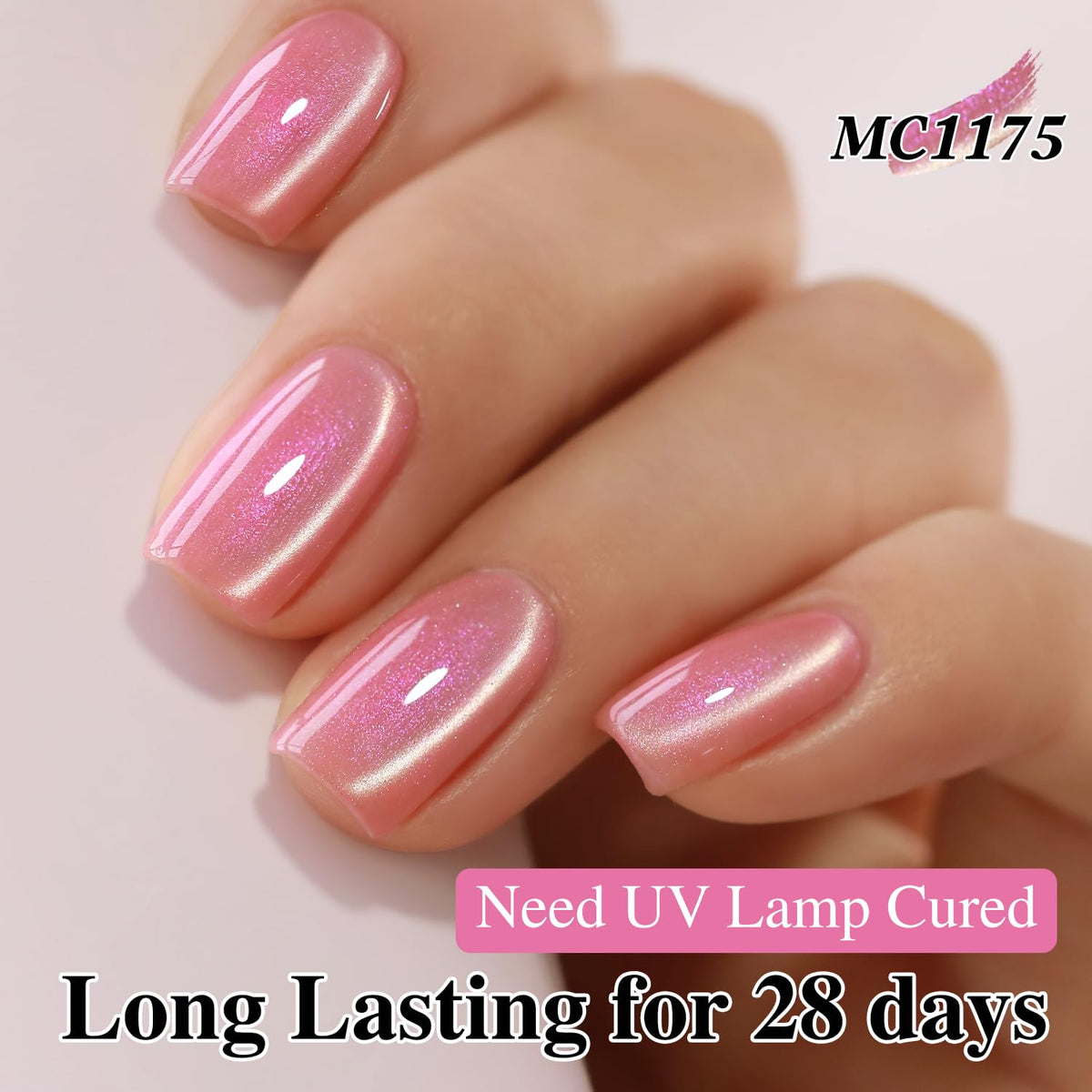 Double Rhythm 0.5 Oz Cat Eye Gel Polish with Magnet Same Color Same Bottle Holographic Glitter Shimmer Translucent Color Salon 15 ML Magnetic Nail Art (Mermaid Pink-MC1175)