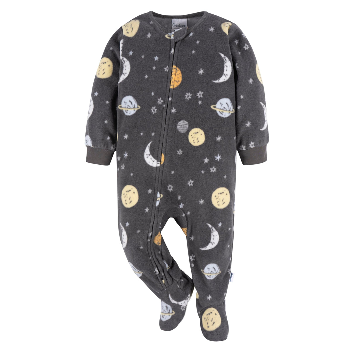 Gerber Baby Boy's Toddler Loose Fit Flame Resistant Fleece Footed Pajamas 2-Pack, Space, 3-6 Months
