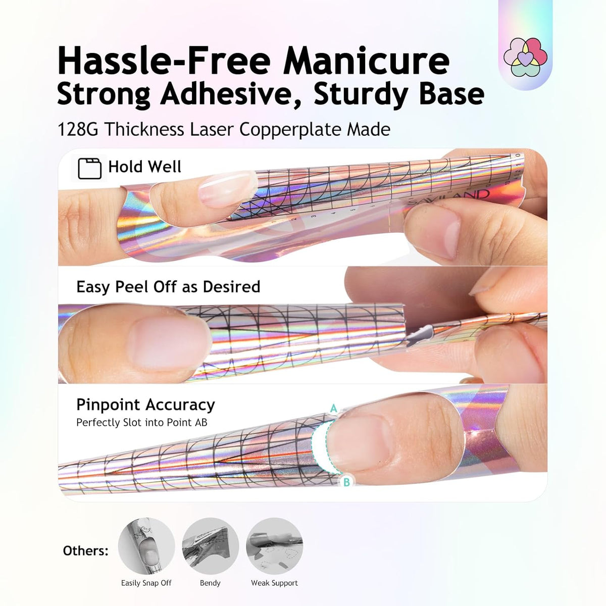 SAVILAND Long Sticky Nail Forms: Ultra-Long Length Reusable Extension Pink Self-Adhesive & Sturdy-Paper Acrylic Forms for Builder Gel, Tech Art Salon