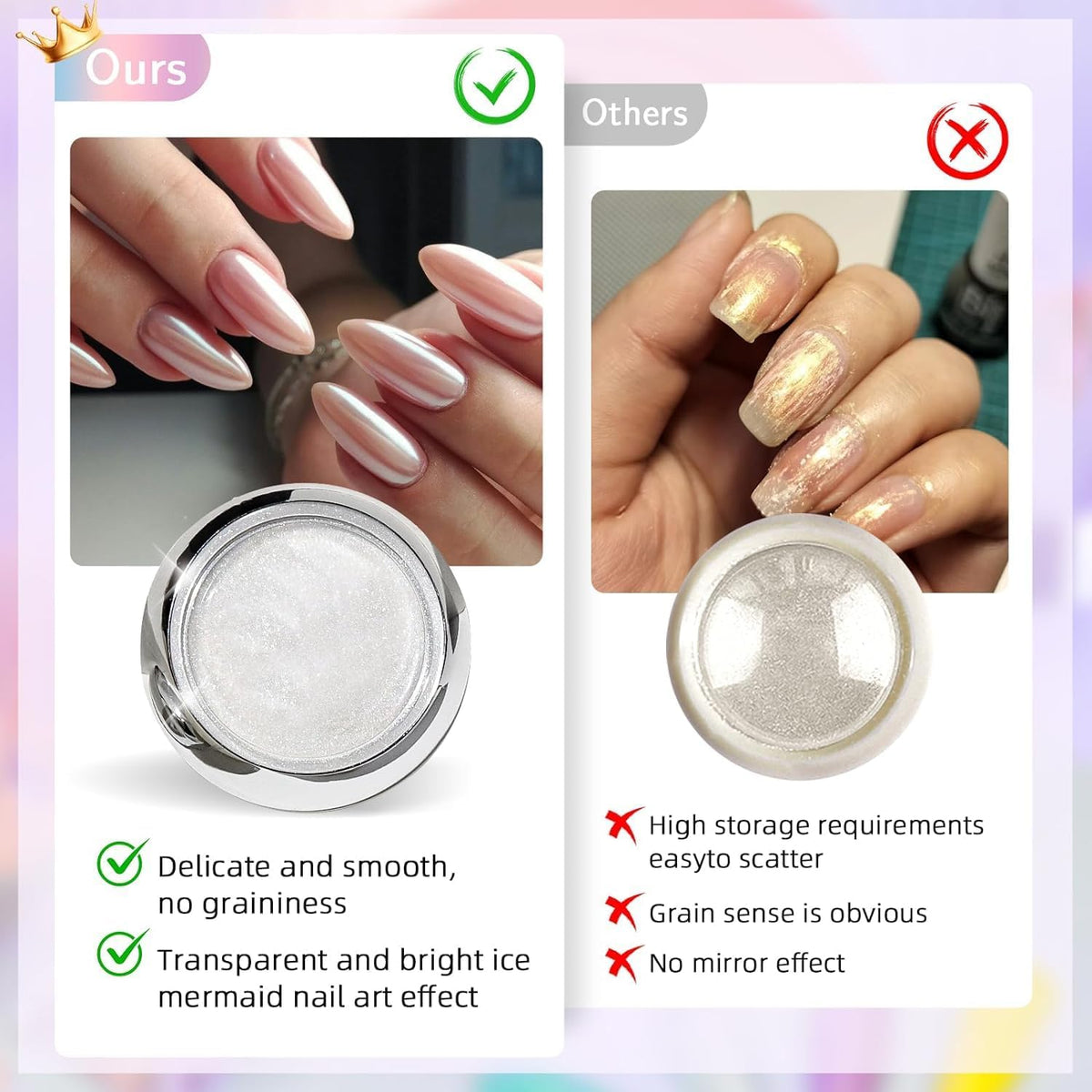 Pearl Chrome Nail Powder BISHENGYF:【Super Mirror Effect】White Pearl Chrome Nail Powder Ice Transparent Aurora Chrome Nai l Powde r for Nails Art DIY
