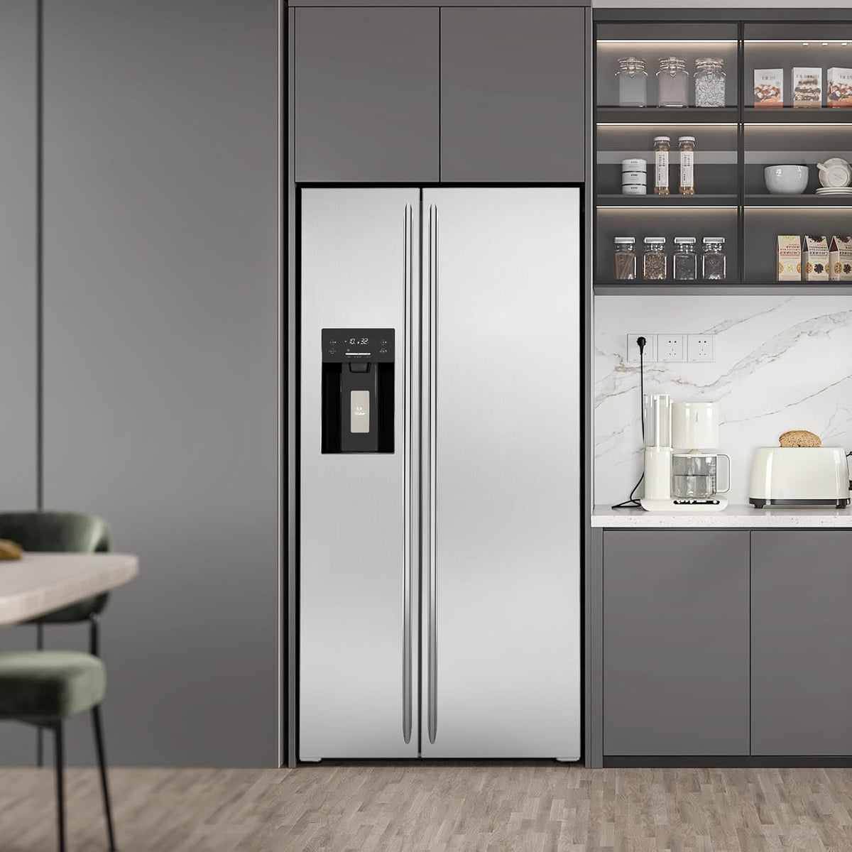 20 Cu.ft. Large Refrigerator Fridge, 2 French Door Stainless Steel with Water Dispensor, Ice Maker for the Kitchen