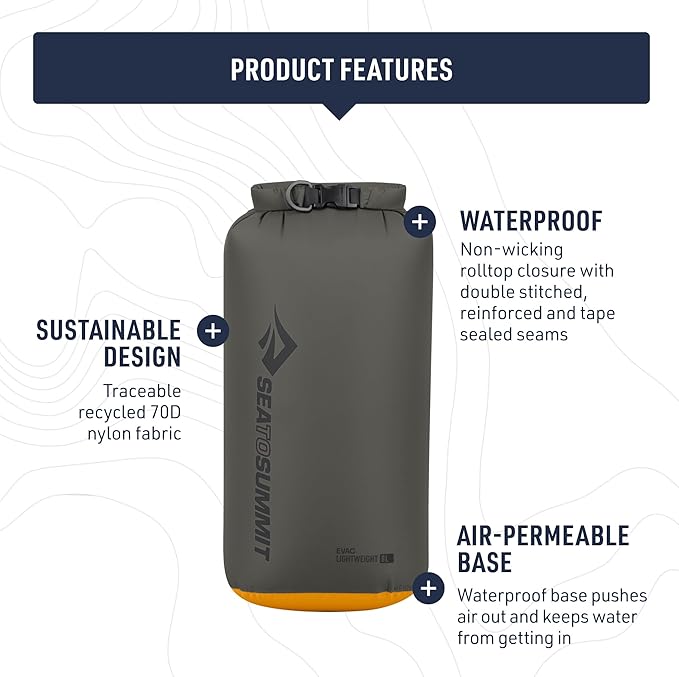 Sea to Summit eVac Dry Bag, Roll-Top Compression Sack, 5 Liter, Beluga Black