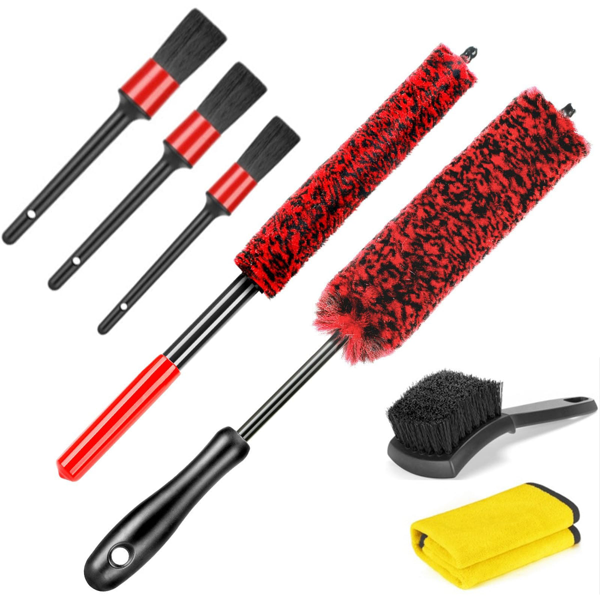 Fitosy Car Wheel Rim Tire Brush Set, Detailing Wash Kit, Long Soft Detail Brushes Accessories Tool for Automotive Cleaning Wheels, Interior,Exterior,Dirty Tires