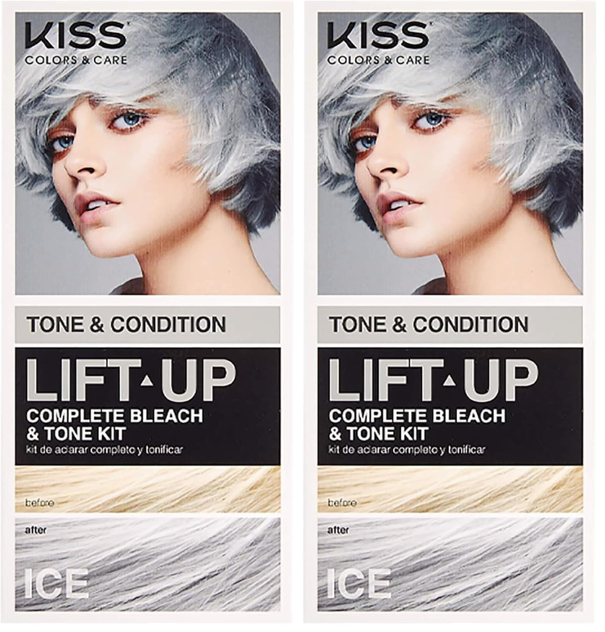 KISS Lift Up Complete Hair Bleach & Icy Silver Toner Kit, Gentle Conditioning Formula that Reduces Brassiness, Complete 6-Pc DIY Bleach Kit, ICE (Pack of 2)