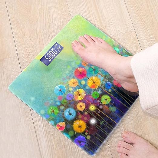 Weight Scale Digital Scale for Body Weight Bathroom Scales Personalized Scale for Body Weight 400 lbs with Large Backlit Display Easy Read - Flower Abstract Art