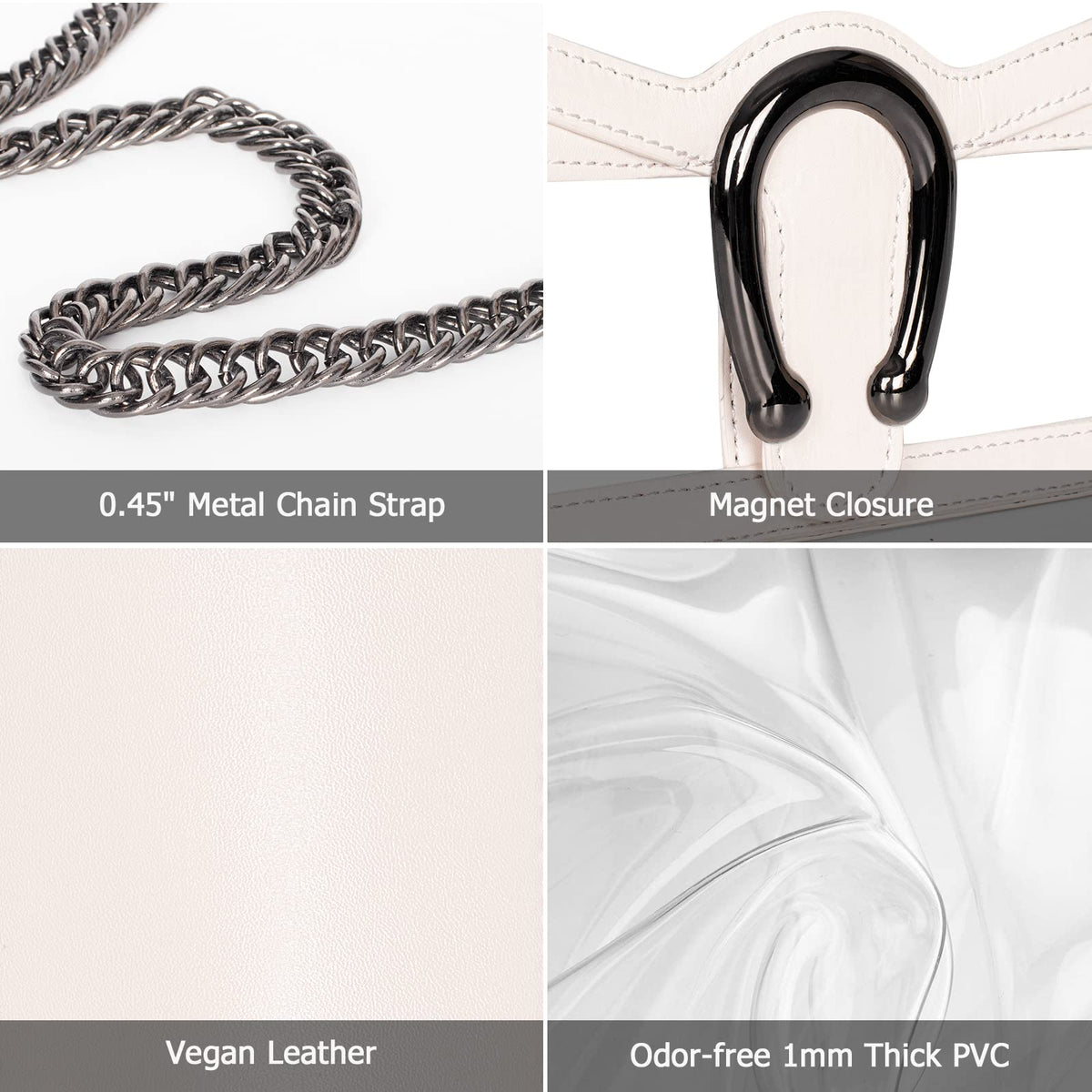 Joryin Clear Bag for Women Stadium Approved Clear Purse Shoulder Crossbody Bag Fashion Small Handb Clutch Transparent, Black Cream