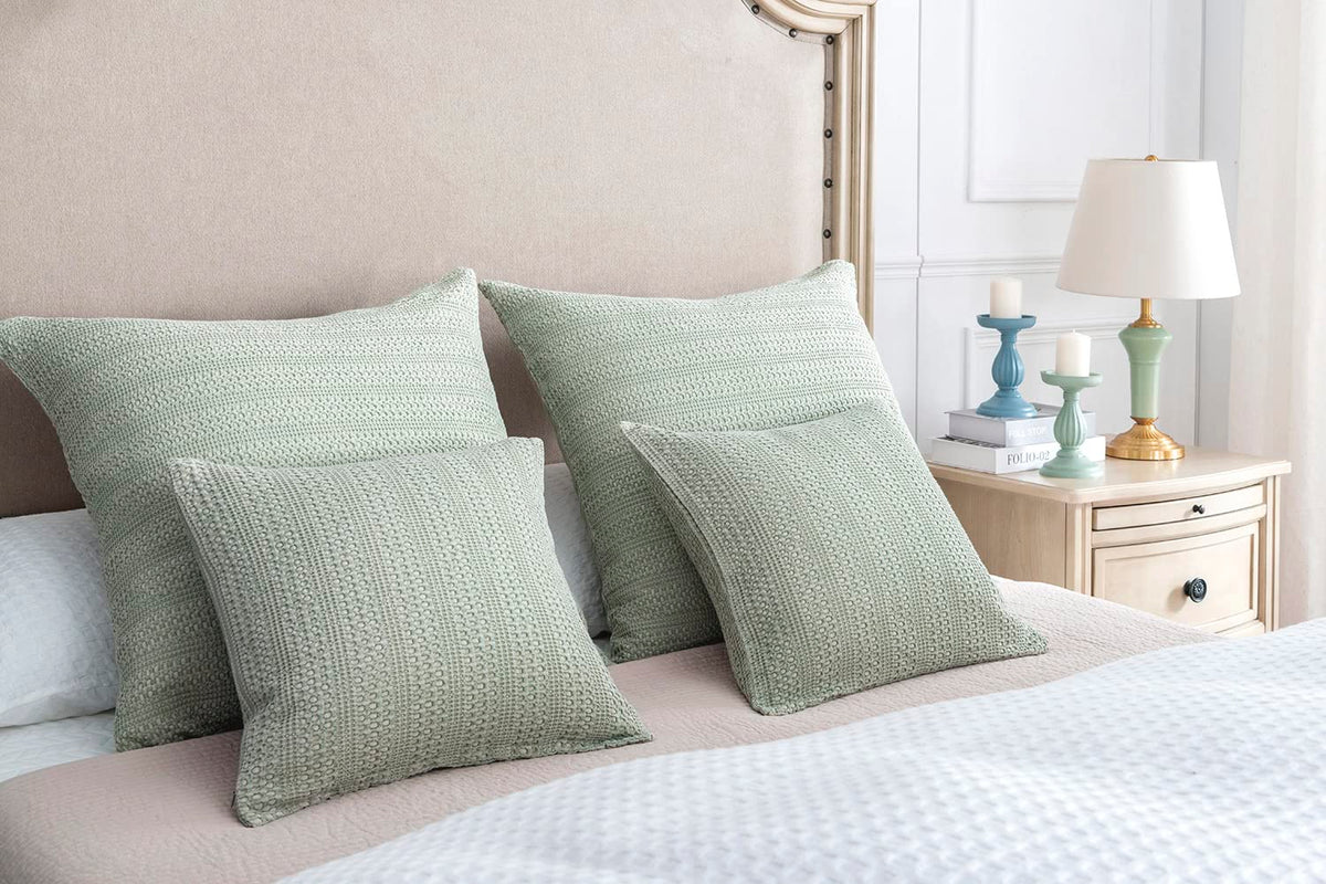 COCOPLOCEUS Sage Green Pillow Covers 18x18 Boho Throw Pillow Covers Set of 2 Decorative Pillow Shams Stone Washed Cotton Pillowcase for Couch Sofa Chair Bed Car