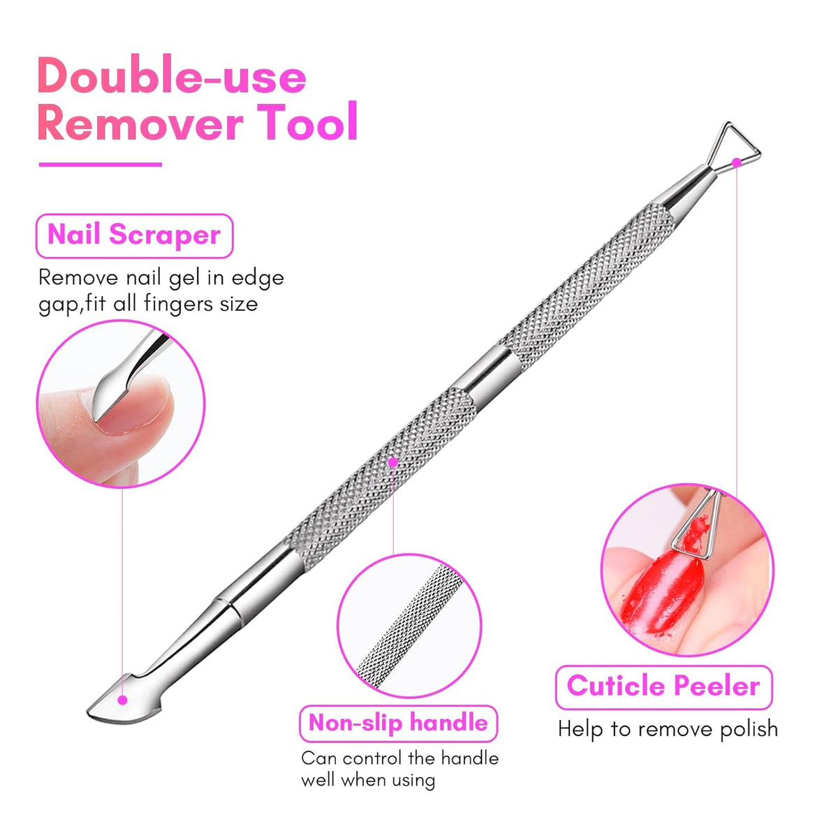 Makartt Nail Polish Remover Kit 20 Pcs, Soak Off Cap Clips, with Double-Ended Cuticle Pusher, UV Gel Polish Removal Tools for Fingers and Toes, Reusable, Rose