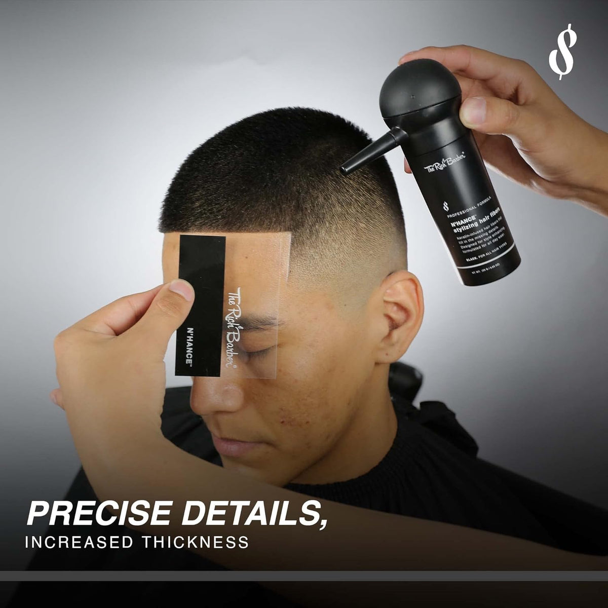 The Rich Barber N'Hance Pro Barber Kit I - Professional 3-in-1 Hair & Beard Styling Set - Keratin-Infused Hair Building Fibers, Applicator Pump, Application Card - Hairline Enhancer & Volumizing Spray