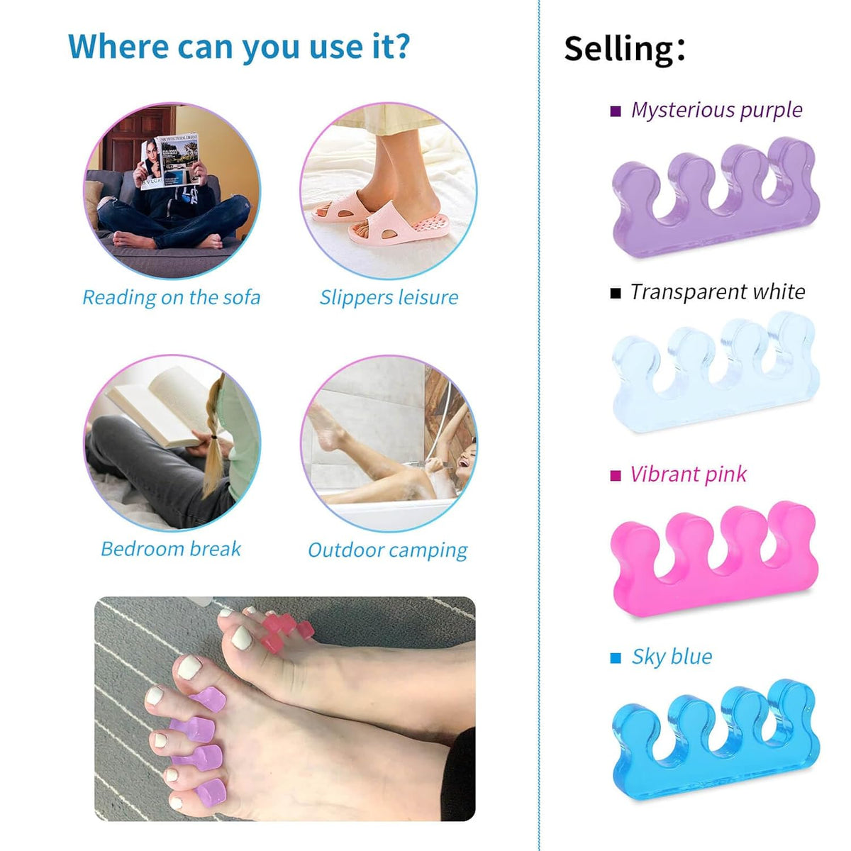 SUNFATT Toe Separators for Women,Toe Spacers for Women,Repeatable Washable Toe Separators,Toe Separators for Nail Polish Application,Soft Gel Pedicure Tools.