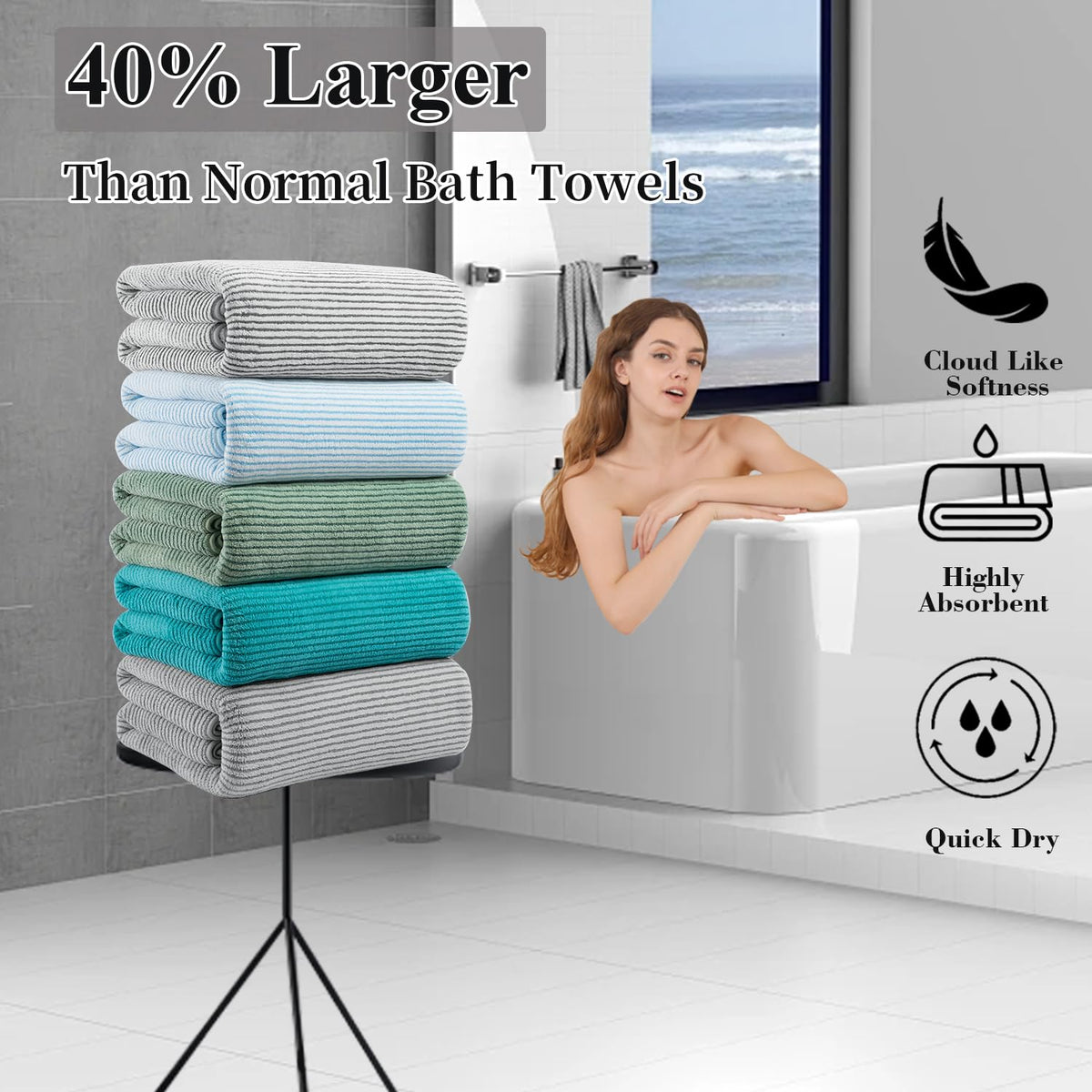 4 Piece Bath Towel Set 35"x70"Oversized Bath Towel for Bathroom Ultra Soft Fluffy Extra Large Bath Sheet Luxury Premium Bathroom Towel Highly Absorbent Quick Dry Shower Towel for Hotel Spa,Grey