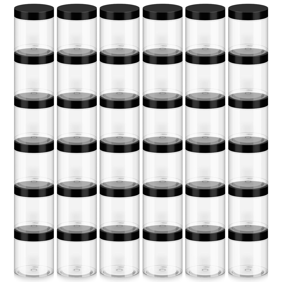 36 Pack 8oz Household Plastic Jars with Lids, BPA Free, Reusable, Refillable Transparent Cosmetic Containers for Bath Salts, Cosmetics, Powders, Beauty Product and Small Accessories, Black