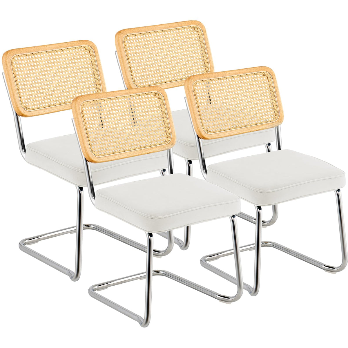 VEVOR Rattan Dining Chairs Set of 4, Mid Century Modern Dining Chair, Upholstered Velvet Accent Chair with Rattan Back, Retro Dining Room Kitchen Chair for Living Room, Bedroom(18.1 Inch)