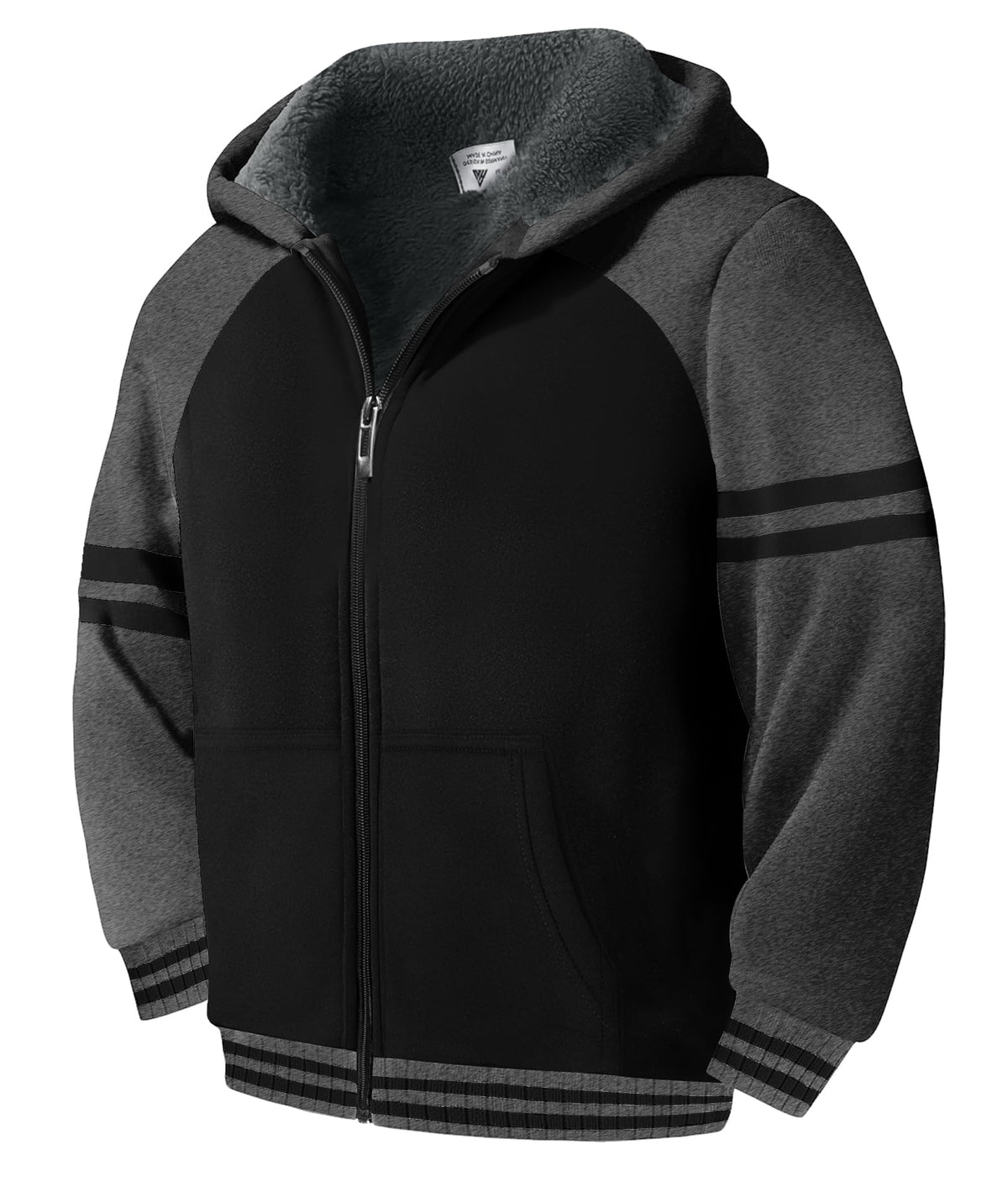 LLdress Boys Hoodie Kids Fleece Sherpa Lined Jacket Youth Zip Up Heavyweight Hooded Sweatshirt Teen Winter Warm Coat Grey Black Size 6-7