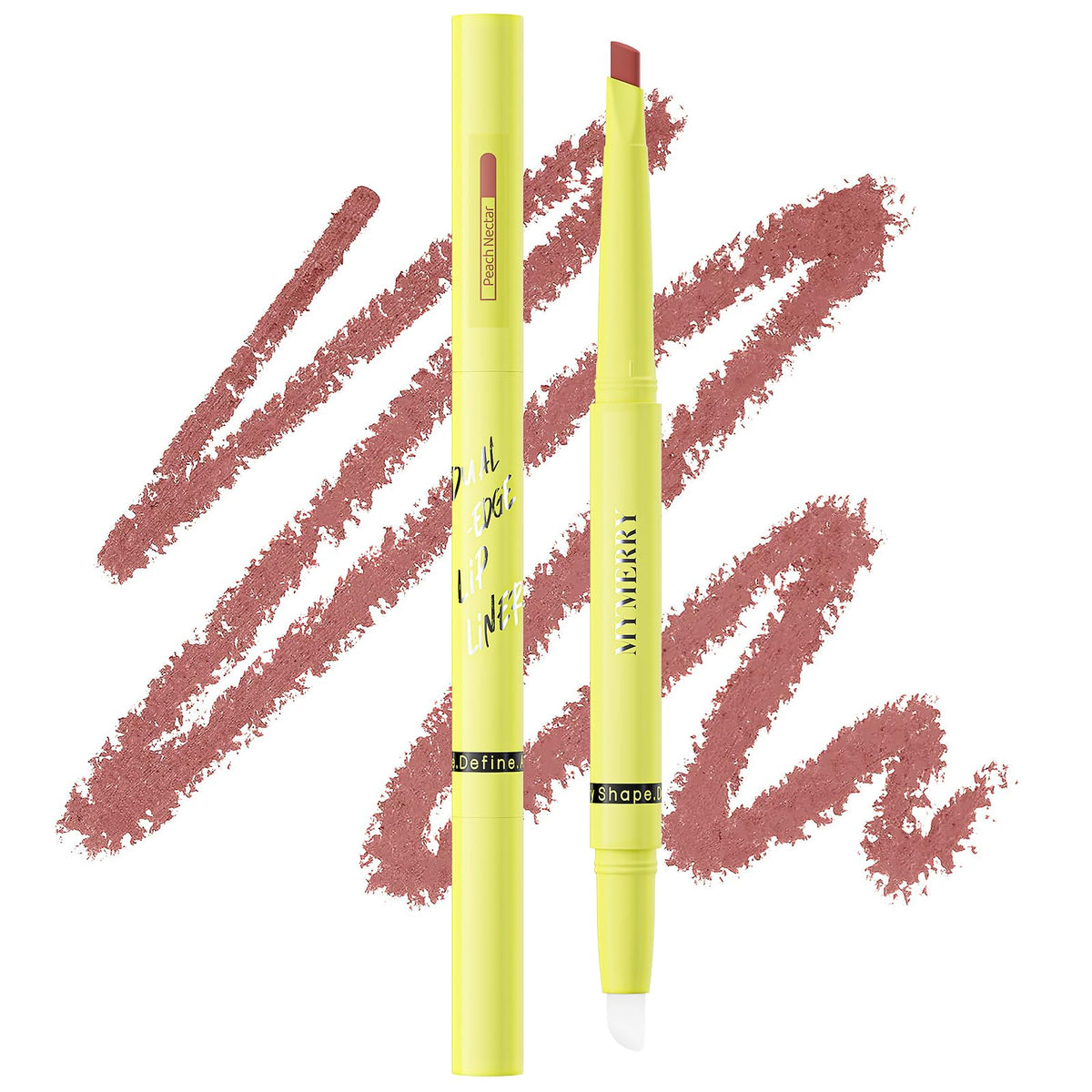 MYMERRY 2-in-1 Lip Filler Liner w/Blending Tip, Creamy Matte Lip Pencil for Defining, Shaping & Featherproof Lock, Infused Jojoba Oil & Vitamin E, Vegan & Cruelty-Free, Peach Nectar