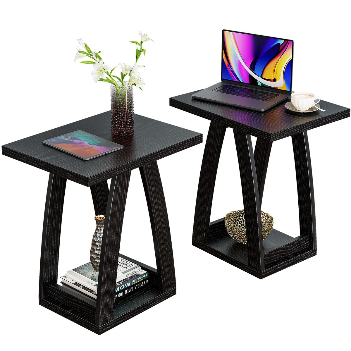 FJTFORME End Tables Living Room Set of 2. Side Tables Living Room. Side Table Beside Sofa. Modern End Table for Home. Black End Tables Set of 2