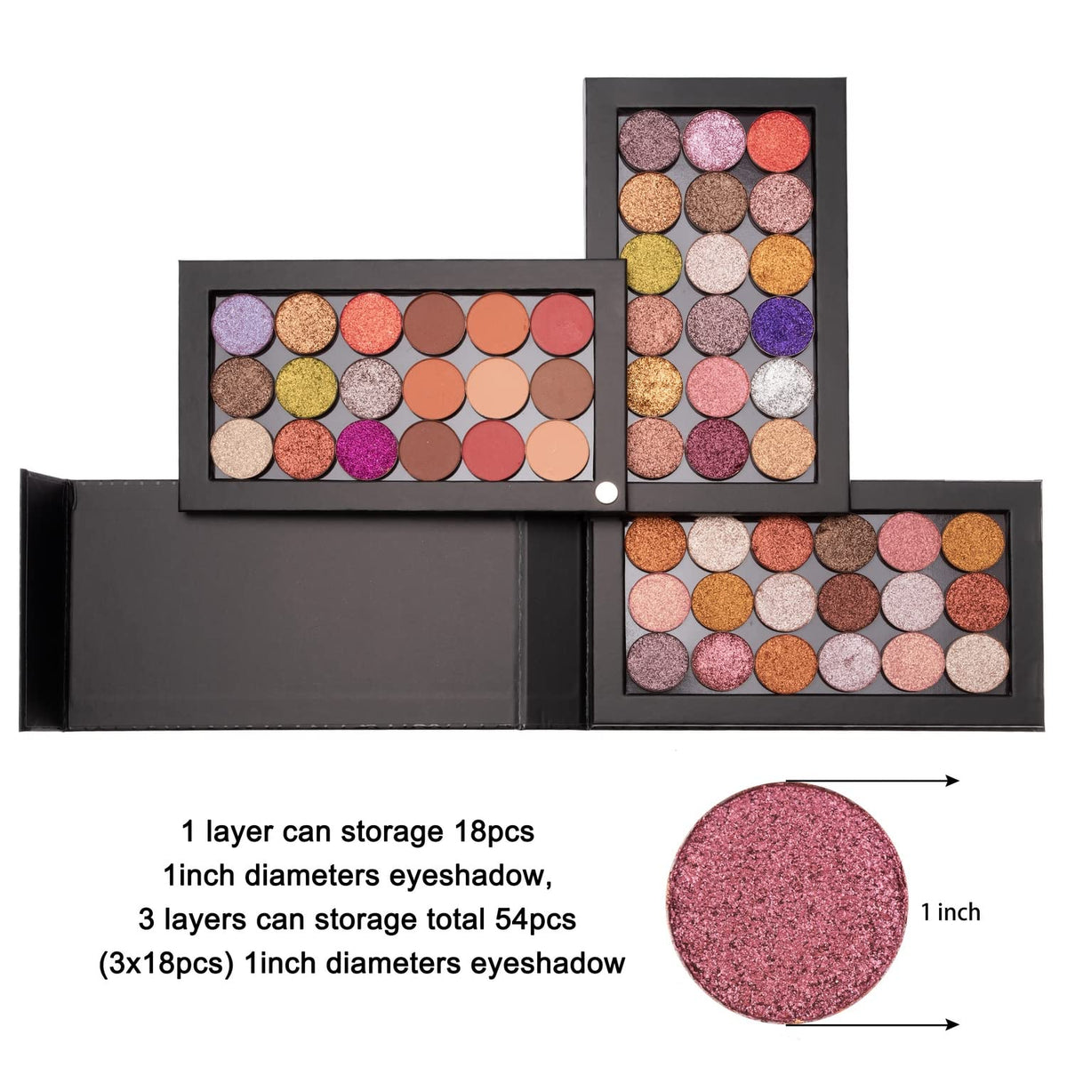 3-Layer Rotation Magnetic Palette 3 in1 Empty Makeup Palette Storage Box for Eyeshadow Lipstick Blush Powder (Black)