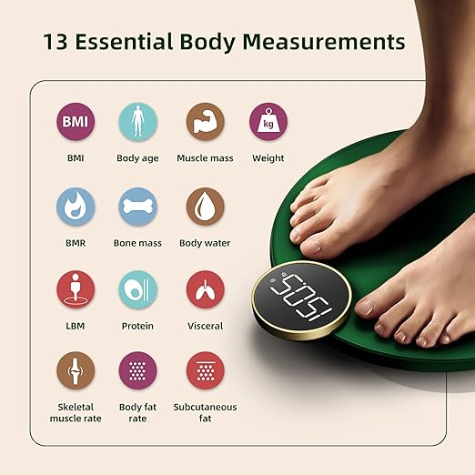 Scale for Body Weight, Posture Digital Bathroom Scale Large LED Display Weight Scale, High Accurate Body Composition Analyzer with BMI with Free Smartphone APP, 400Lb,Green